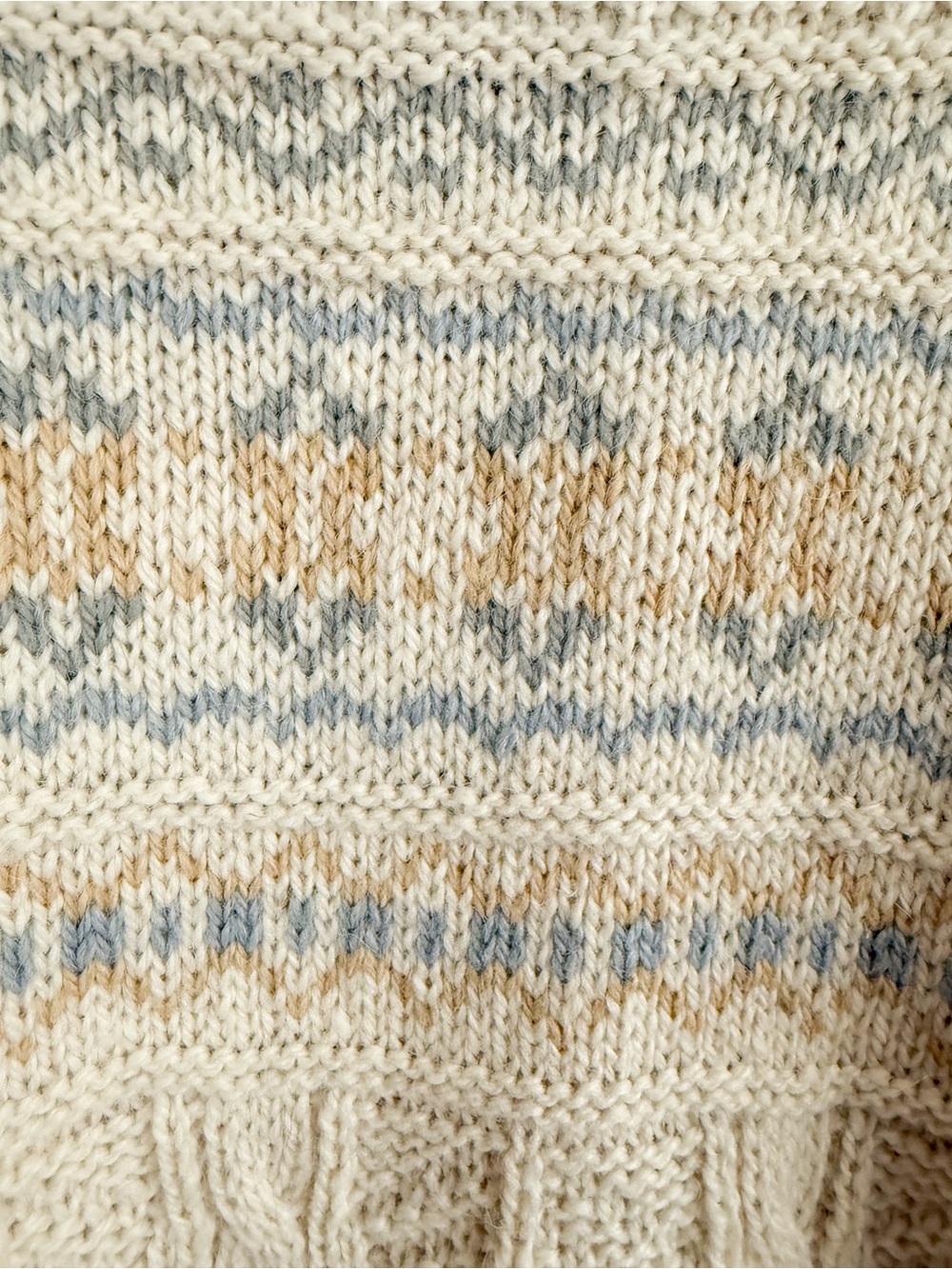 Moffat Woolens Virgin Wool Fair Isle Button-Up Cardigan - Cream & Pale Blue - Picture 5 of 5